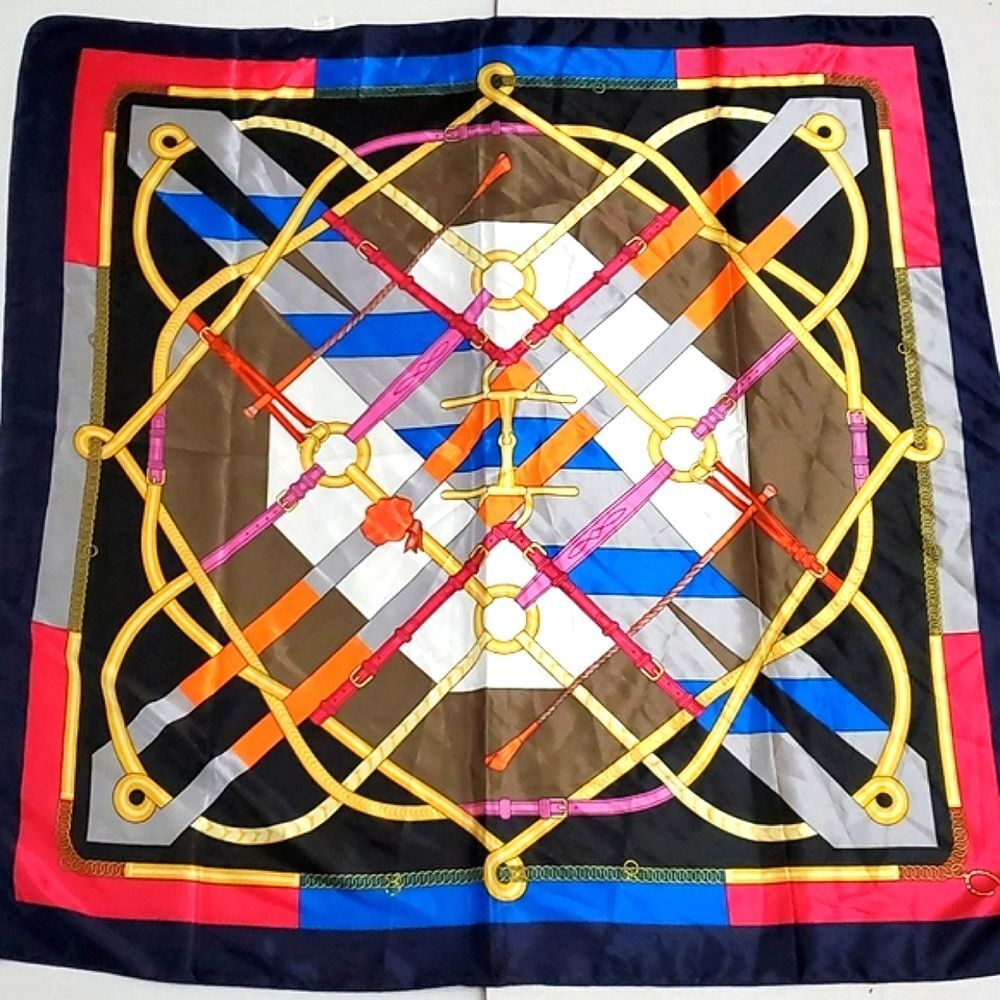 NWOT Khaotic Bleu Chic Trendy Colorful Satin Scarf Wrap with Golden Ropes